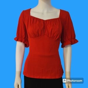 BELLE POQUE Retro Red Puff Sleeve Castlecore Blouse